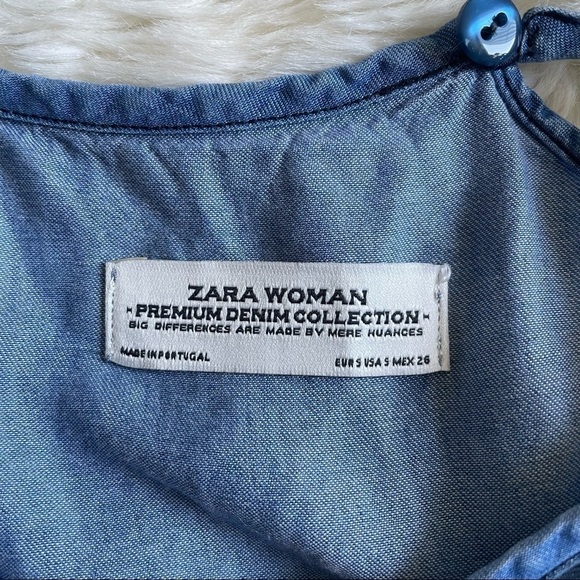 Zara Tank Top Premium Denim Collection Chambray Halter Cropped Flowy Blue S - Picture 6 of 8